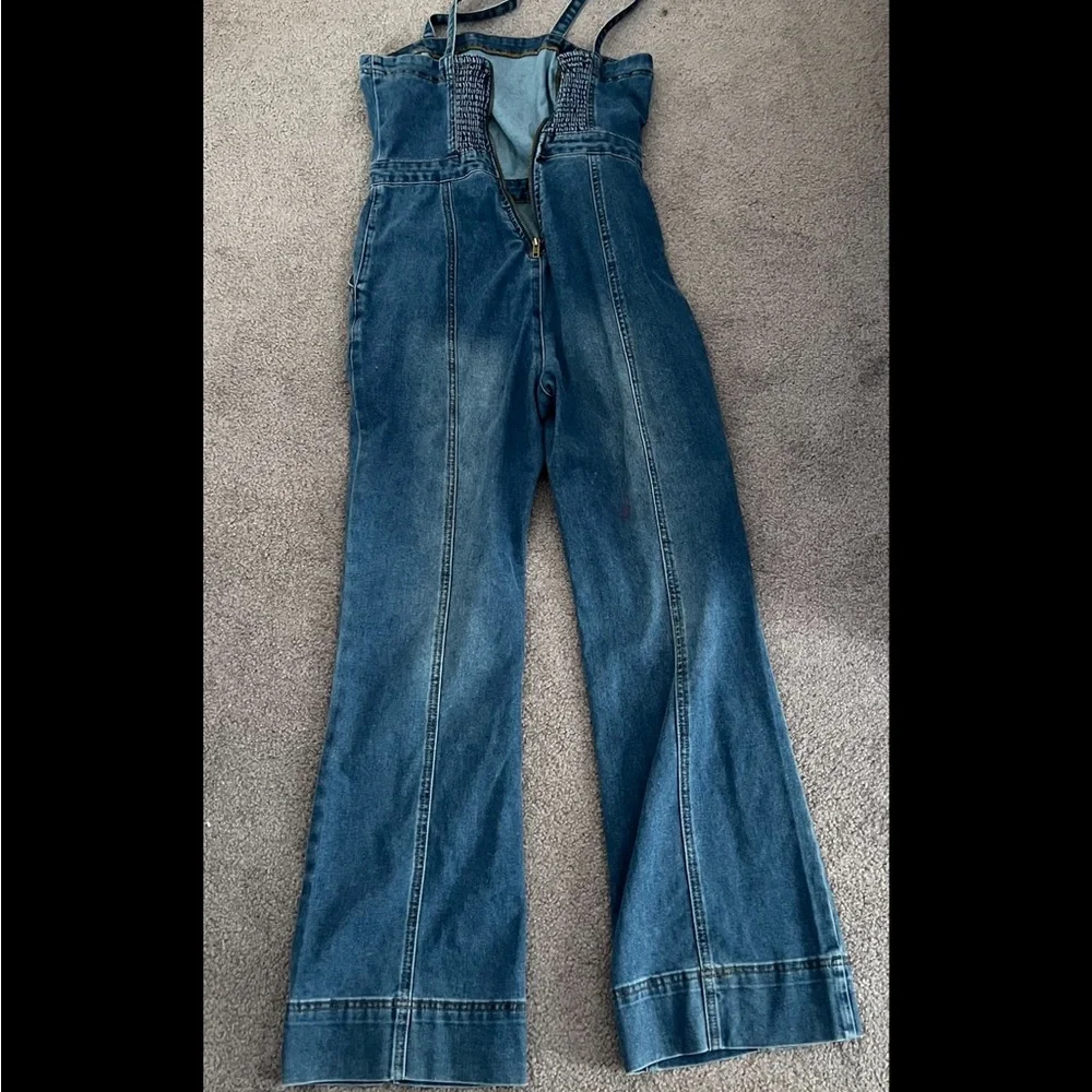 Women's Blue Denim Jeans Jumpsuit - Picture 2 of 3
